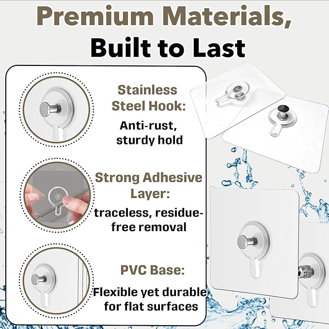 40 PCs Wall Hangers Without Nails, 2 Types Adhesive Hooks for Hanging（Hooks & Screw） Picture Hangers Without Nails, No Nail Picture Hangers, Adhesive Picture Hangers for Multiple Use, No Drill Needed