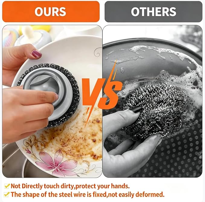 2Pcs Stainless Steel Wool Scrubber, Scrubbing Scouring Pad, Steel Wool Scrubber for Kitchens, Bathroom and Kitchen Pots, Pans, Sink