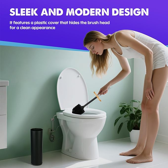 Compact Toilet Brush and Holder 2 Pack,SetStainless Steel Handle Toilet Brush,Deep Cleaning,Durable Nylon bristles,Splash-Proof Design(White&Black)