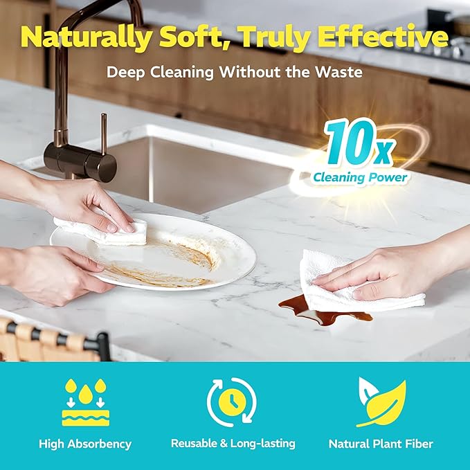 45 Pack Plant-Based Reusable Cleaning Cloth Rolls, Household Hand Wipes, Ultra Absorbent, Scratch Free, Lint Free, Washable Paper Towels for Home, Cleaning Supplies, 8.6" x 11.8" (2 Rolls)