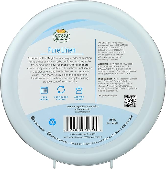 Citrus Magic Odor Absorbing Solid Air Freshener,Pure Linen,8-Ounce,(Pack of 12)