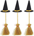 Mini Witch Hats and Mini Broom for Halloween Decorations Wizard Accessory for Party DIY Crafts Accessories (Black)