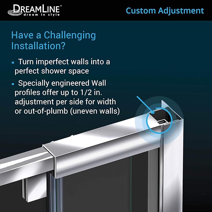 DreamLine Flex 50-54 inch W x 72 inch H Semi-Frameless Pivot Shower Door in Chrome
