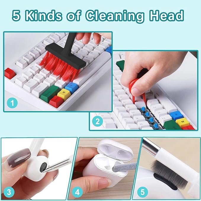 5 in 1 Keyboard Cleaning Brush Kit,Multifunctional Earbuds Cleaner with Keycap Puller,Cleaning Tools for Mechanical Keyboard,PC Laptop and Earphone (Red)