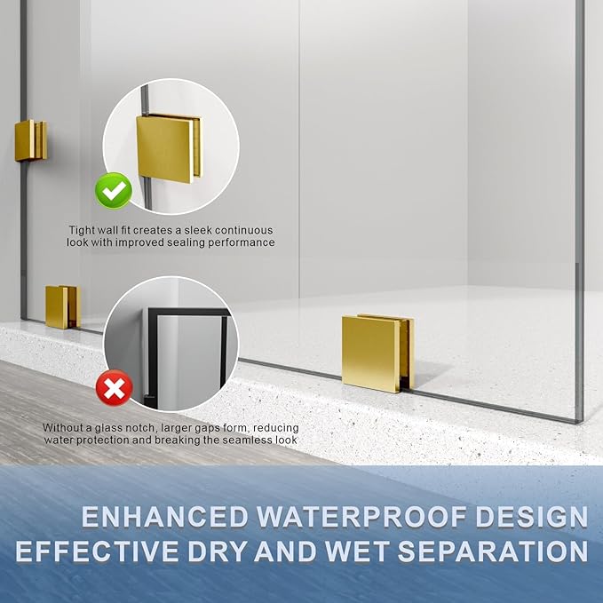 39" W ×80" H Shower Glass Panel, Frameless Fixed Glass Shower Panel with Clamps, 3/8" (10mm) Thick Clear Certified Tempered Shower Door, Bathroom Shower Screen in Satin Brass UKH07B2-39X80-SB
