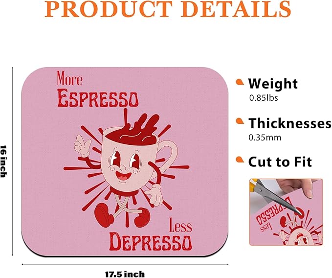GZD More Espresso Less Depresso Coffee Mat - Hot Pink Espresso Coffee Bar Mat, 16x17.5 Inch, 062-JL-GZD-01
