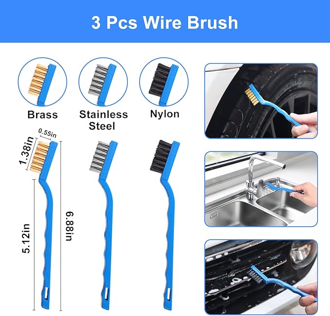 NIKCOSMK 62'' Car Wash Brush Kit - Mitt, Mop, Sponge & Long Handle, Scratch-Free Chenille Replacement Head, Wheel Tire Brush, Car Detailing Kit for Cars, RV, Truck