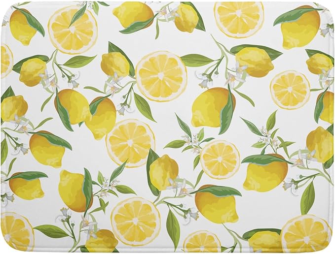 Lemon Dish Drying Mat for Kitchen Counter Spring Summer Microfiber Absorbent Dish Draining Reusable Washable Foldable Extra Large 18"x24"