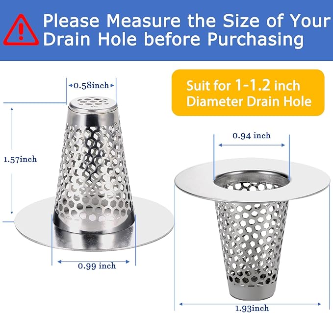 Bathroom Sink Drain Strainers for 1.1"-1.25" Depth Than 1.6" Drain Hole Catcher for Bathroom Sink,Laundry, Utility, RV Sink.Small Conical Bathroom Sink Strainer Basket