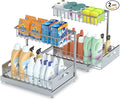 Under Sink Organizer Storage 2-Tier Premium Metal Pull-Out Kitchen Cabinet Organizer with Sliding Drawer, Height Adjustable, Heavy Duty for Kitchen & Bathroom Organizers 2 Pack Grey