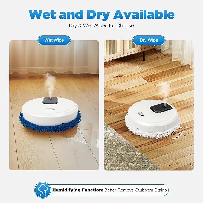 Smart Dust Auto Sweeper,Wet and Dry Mopping Sweeping Robot Auto Cleaner Floor Washing Wiping Machine,360° Full-Surround Wipe,Single Sweeping Area of 645.83ft². (White)