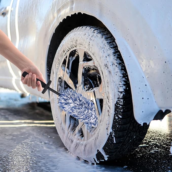 Car Cleaning Rim Cleaner Wheel Cleaning Brush, Metal Free Soft Synthetic Wool Car Brush, Highly Water Absorption Wheel Wash Brushes (Rim Brush)