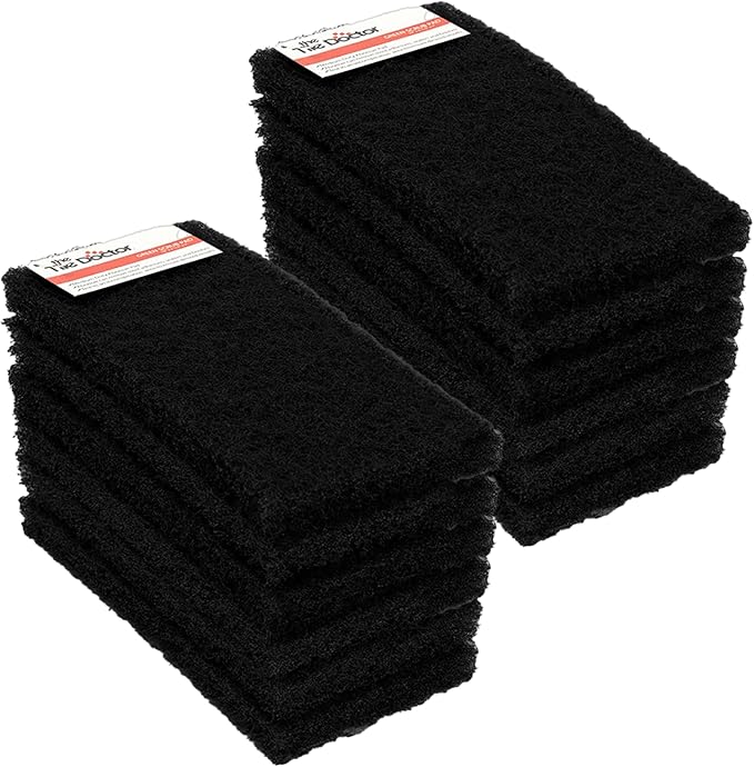 Tile Doctor High-Abrasion Extra Heavy-Duty Scrub Pads 12-Pack 7E-N556-IFSL, Gas Grill, Charcoal Grill, and Blackstone Griddle Scouring Pad, Ideal Dish Scrubber, Shower Scrubber, and Cleaning Sponge