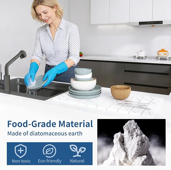 Hopegiver Stone Drying Mat for Kitchen Counter, 24" x 16" Quick Dry Diatomaceous Earth Dish Drying Mat, Super Absorbent, Non-Slip & Foldable, Modern Marble Countertop Mat (Marble,24''x16'')