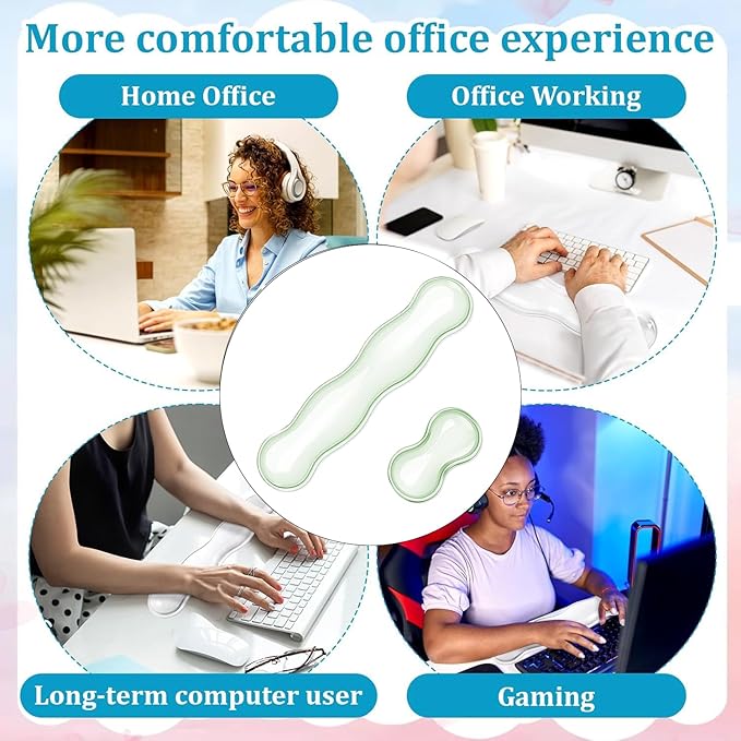 Clear Gel Wrist Rest for Keyboard and Mouse Soft Comfortable Wrist Support for Keyboard Cute Wrists Rest Set Suit for 60%/75% Keyboards and 14In Notebook Game Work(Green)