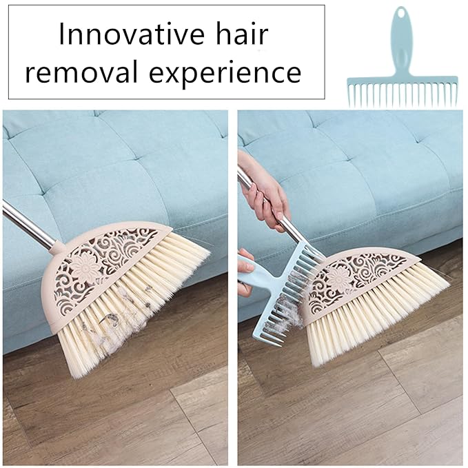 2 Pcs Broom Comb Hair Removal Comb Cleaning Brush with Hanging Hole Cleaning Tool for Floor Bathroom Sewer Hair Collectors, Blue