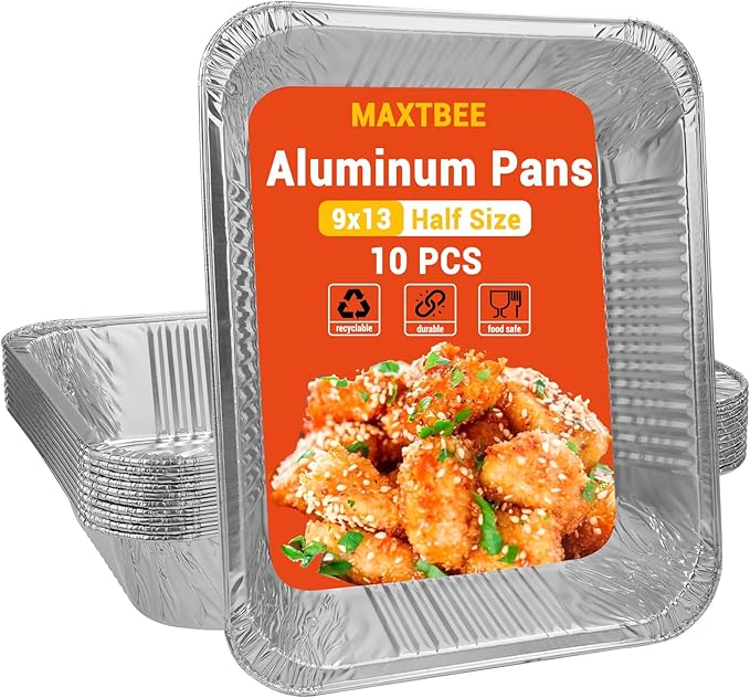 Aluminum Pans Foil Pans, 10 Pack 9x13 Disposable Trays Half Size Heavy Duty Steam Table Tin Foil Trays Food Containers For Cooking, Heating, Meal Prep, Baking, Roasting