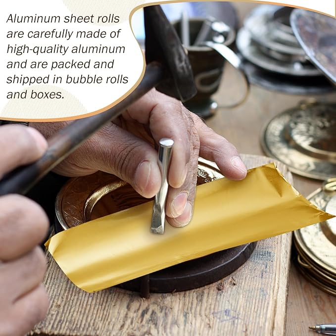 1 Roll Aluminum Metal Crafts DIY Foil 12 Inch x 20 ft x 0.1 mm Thick for Art Project Aluminum Flashing Roll Wide Sheet Multipurpose Metal Sheets for DIY and Crafting Projects (Golden)
