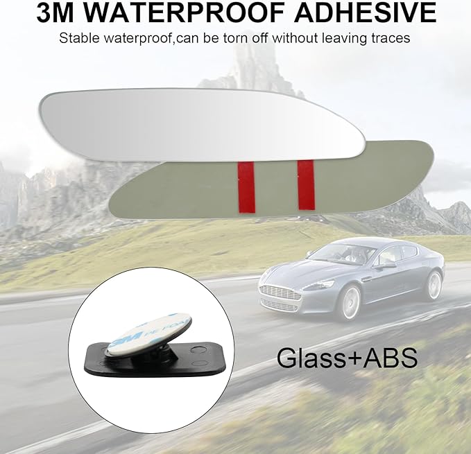 LivTee Long Blind Spot Mirror, Strip HD Glass Frameless Convex Rear View Mirrors Exterior Accessories with Wide Angle Adjustable Stick for Car SUV and Trucks, Pack of 2