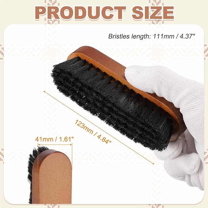 HARFINGTON Shoe Cleaning Brush 5"x2" Beech Wood Horsehair Boot Polish Brushes for Leather Shoes Boots Cloth Cleaner, Black Wood