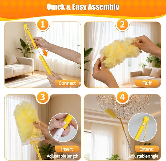 20 Count 360° Heavy Duty Duster Refills, Compatible with Swiffer Duster, Larger Size Disposable Electrostatic Microfiber Dusters, 4X Thick Cleaning Dusters, Unscented