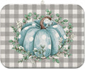 Fall Dish Drying Mat for Kitchen Counter,Buffalo Plaid Blue Pumpkin Pattern Microfiber Drying Mat,Washable Absorbent Kitchen Countertop Harvest Thanksgiving Dish Mat Drain Mat,18x24 Inch