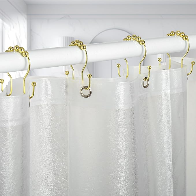 Goowin Shower Curtain Hooks, 12 Pcs Shower Curtain Rings, Stainless Steel Gold Shower Curtain Hooks, Rust Proof Shower Curtain Hangers, Smooth Sliding Anti-Drop Shower Rings for Curtain (Gold)