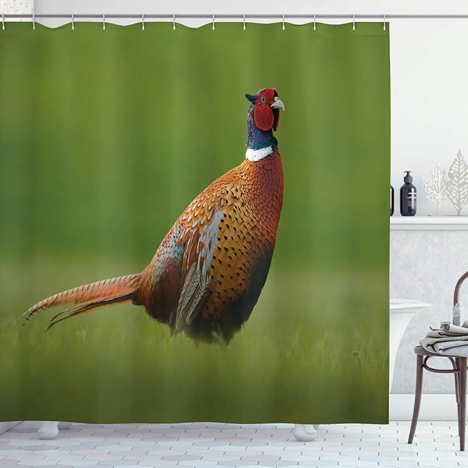 Ambesonne Green Shower Curtain, Czech Republic European Scene of a Creature on Blurry Backdrop Photo, Cloth Fabric Bathroom Decor Set with Hooks, 69" W x 84" L, Ginger Chocolate and Red