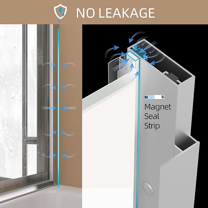 GETPRO Tub Shower Door 56-60 in. W x 62 in. H Double Sliding Bathtub Door for Shower,Semi-Frameless Bypass Glass Shower Doors for Bath Tub with 5/16 inch Tempered Glass Brushed Nickel