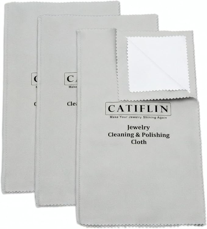 CATIFLIN 3pcs Multi-Layer Jewelry Cleaning Cloth, Large Silver Polishing Cloth, 100% Cotton Jewelry Polishing Cloths for Gold, Silver and Platinum Jewelry (Light Gray, 10 "X12)