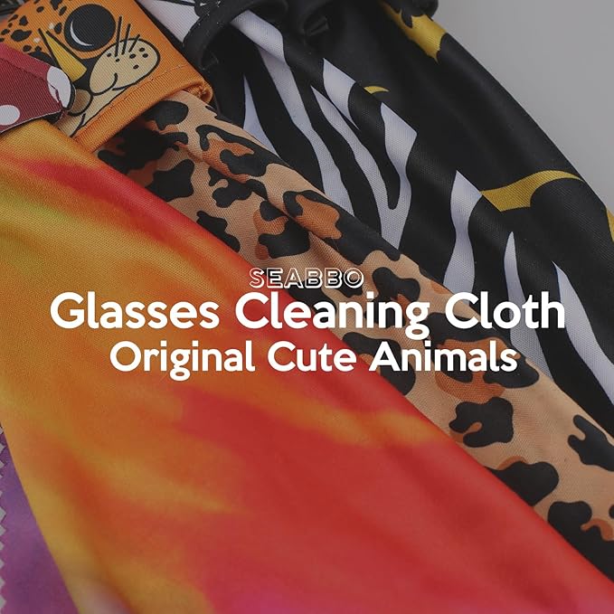 Glasses Cleaning Cloth Original Cute Animals, Double-Sided Microfiber Eye Glass Clean Cloths Cleaner Keychain for Eyeglasses Wipes, Camera Cell Phone,Screens, Camera 4PCS