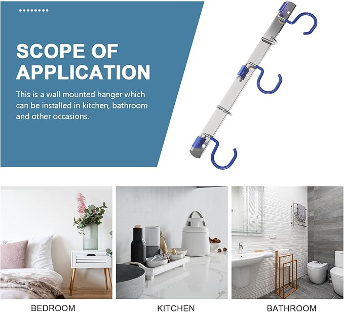 NUOBESTY Stainless Steel Wall Mounted Mop Holder and Towel Storage Hooks Set, 3 Mop Slots with 2 Utility Hooks, No-Drill Installation for Kitchen Bathroom Entryway Organization