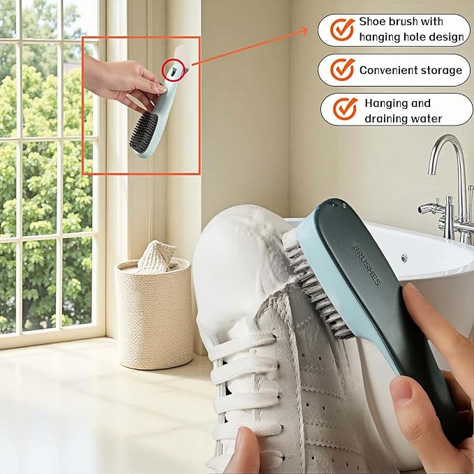 2-Pack Ergonomic Shoe & Laundry Scrub Brush Set - Stiff Bristle Cleaning Brush for Shoes, Stains, Bathroom, Kitchen, Tile Grout - Non-Slip Grip with Hole for Hanging & Drying