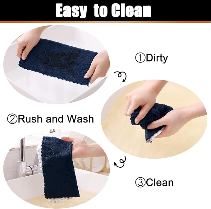 Mordimy 18 Pack Kitchen Cloths Dish Towels (10" x 10", Navy Blue & White), Super Soft and Absorbent Dish Cloths, Coral Velvet Microfiber Cleaning Cloth, Nonstick Oil Fast Dry Dishcloths