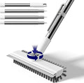 Small Floor Scrub Brush with Length Adjustable Long Handle, 3 in 1 Heavy-Duty Stiff Bristle Scrubber Brush with Squeegee and Tweezer for Cleaning Bathroom, Tile, Deck, Patio, Garage and Kitchen