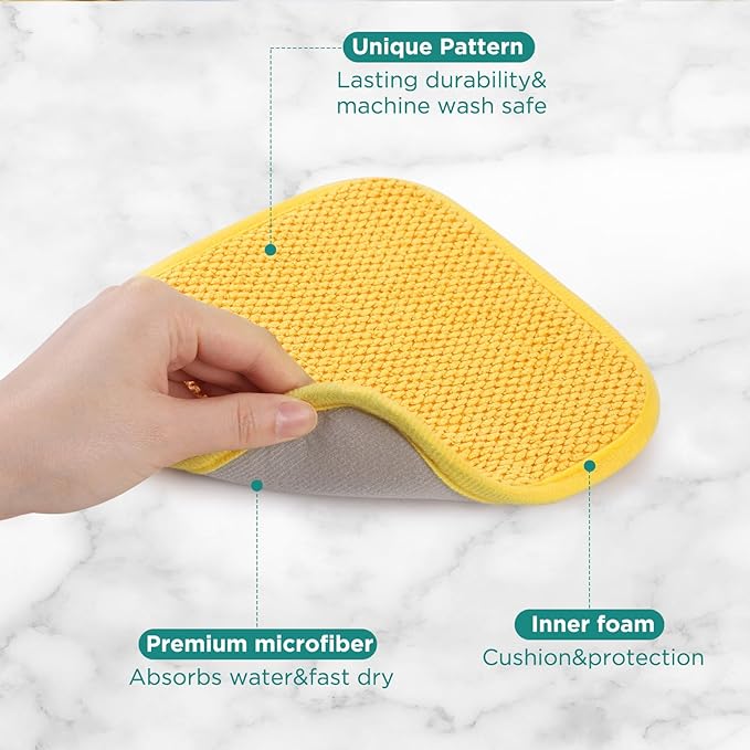 Microfiber Dish Drying Mat, Super Absorbent Kitchen Dish Drying Pad, Reversible for Countertop, 7*7 inch Yellow