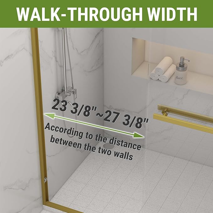 Shower Door 56-60" W * 72" H, Brushed Gold Double Sliding Shower Door with 1/4"(6mm) Tempered Glass, Shower Glass Door Easy to Clean