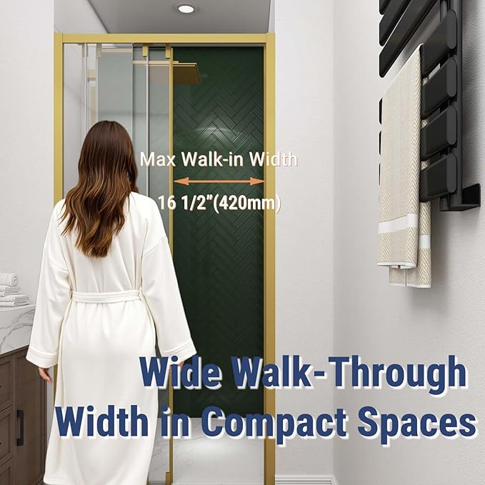 36" W x 78" H 3-Panels Sliding Shower Door, Shower Door Clear 6mm Tempered Glass with Brushed Gold Frame, 3-Panels Sliding Shower Easy to Clean,Three-Panel Synchronized Shower Sliding Door