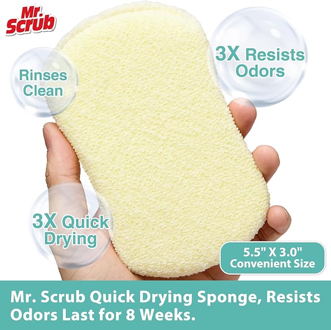 Sponges Kitchen Scrub Dish Sponge Scouring Pad, 12 Pack Cleaning Brush Scrubber Supplies for Soap, Dishwashing Dinnerware Sets Pan Pot Glass Dishwasher Sink Bathroom Towels Cloth Rags Holder