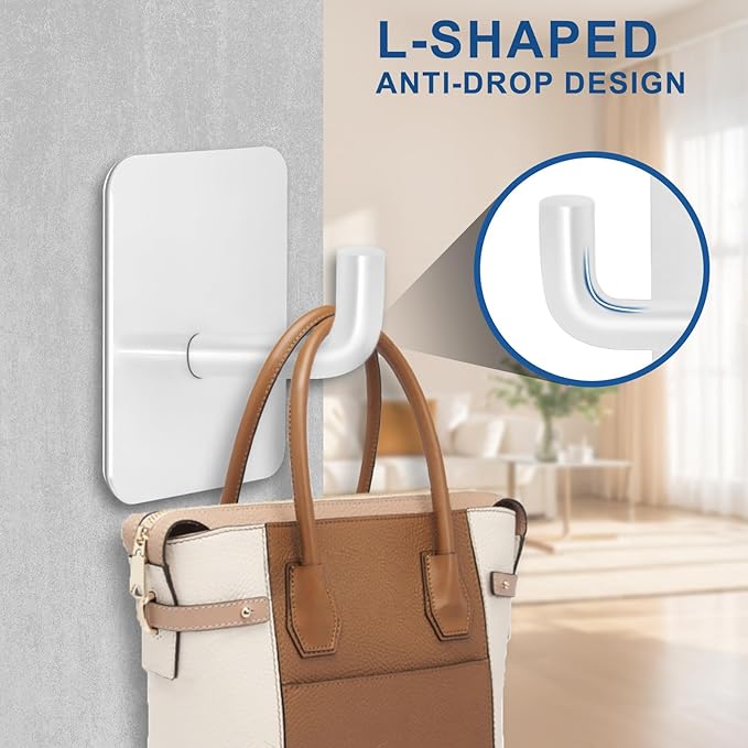 Adhesive Hooks for Bathrooms, 4 Piece Towel Hooks for Hanging Hat Robe Coat, Stick on Hooks for Kitchens, Strong Self-Adhesive No Damage Waterproof Stainless Steel Sticky Hook (White)