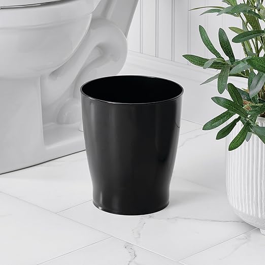 iDesign Small Round Bathroom Trash Can - Ideal for Bathroom or Office, Set of 4, Black, Made in USA