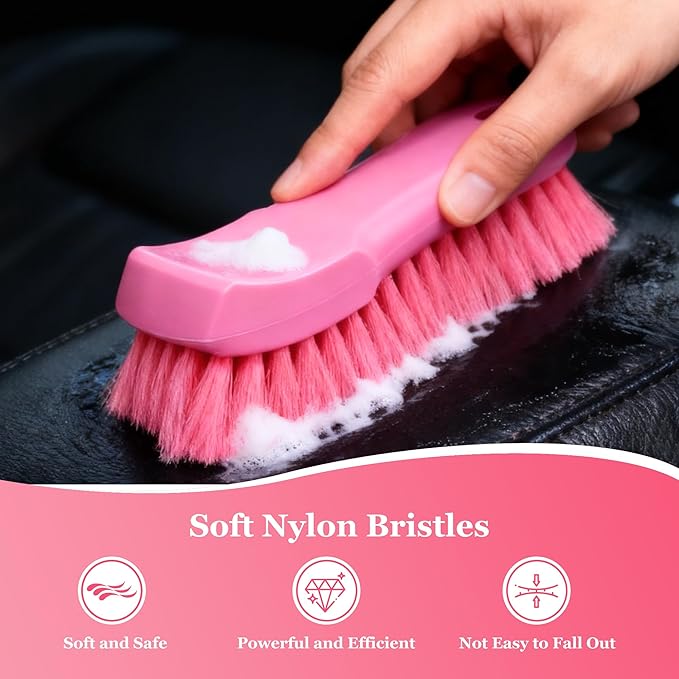 Car Cleaning and Scrub Brush with Soft Nylon Bristles, Scratch-Free Car Interior Leather Brush, Exterior Carpet & Home, Cleaning Gentle & Durable