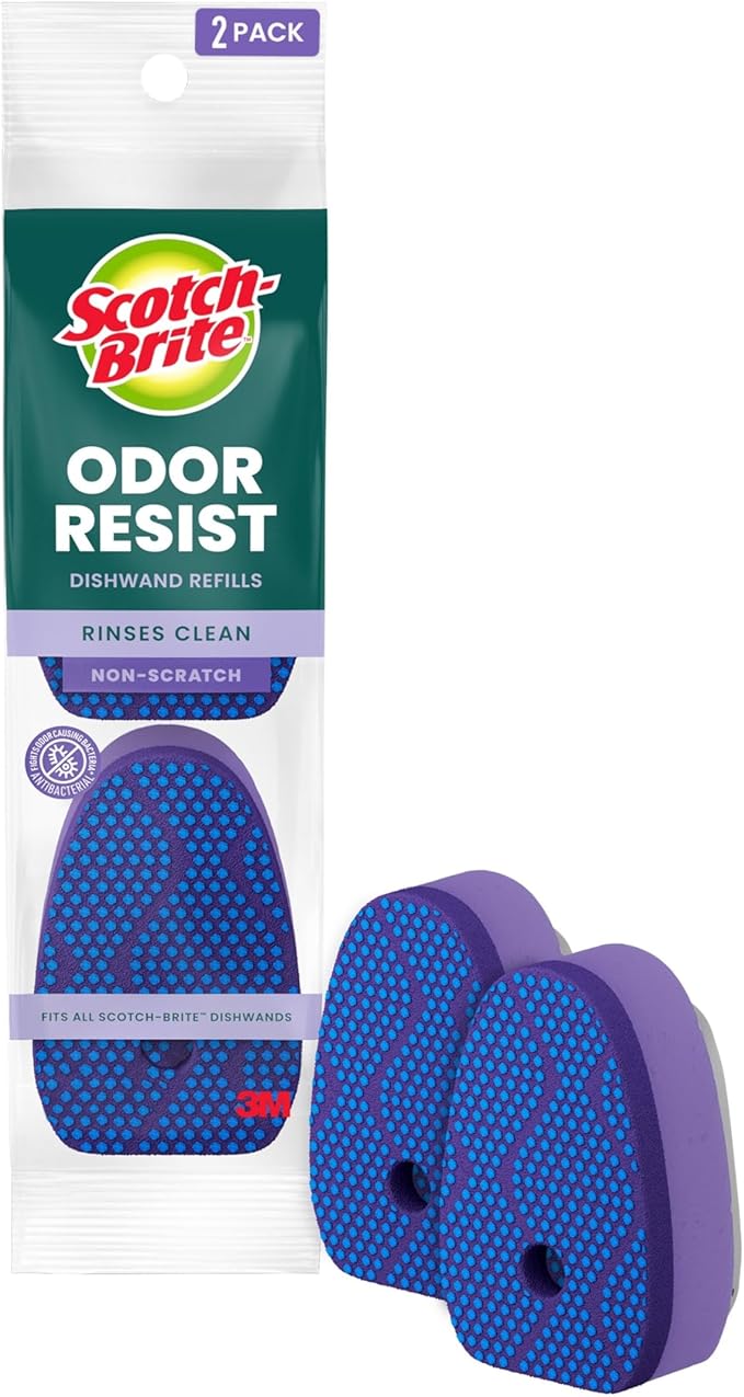 Scotch-Brite Scrub Dots Dishwand Refills for Cleaning Kitchen, Bathroom, and Household, Non-Scratch Refills Safe for Non-Stick Cookware, 2 Dishwand Refills