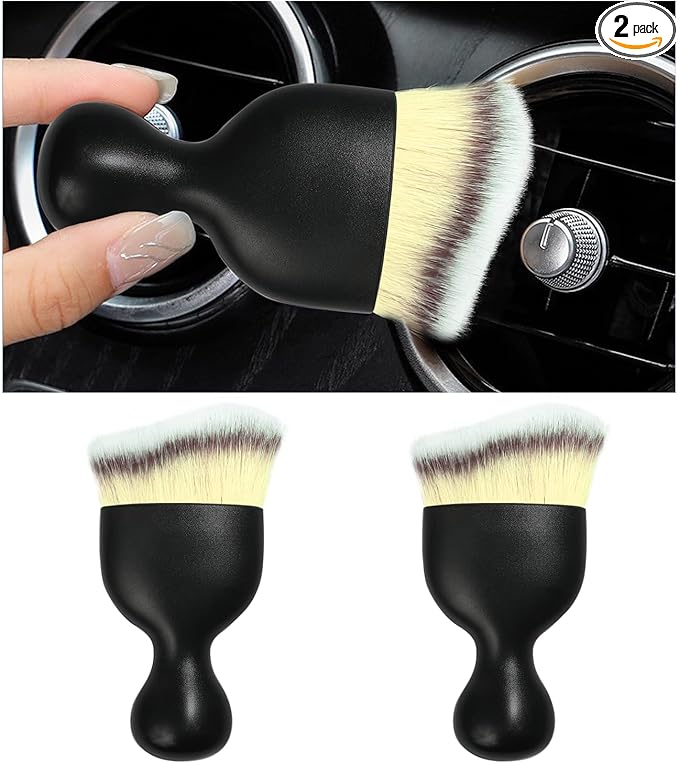 2PCS Car Interior Dust Brush, Soft Scratch Free Auto Detailing Brushes, Universal Vehicle Interior Cleaning Tool for Automotive Dashboard, Air Vents, Leather (Beige)