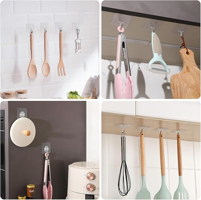 30 Pack Wall Heavy Duty 13lb(Max) Self Adhesive Hooks Waterproof Oilproof Hanging Hooks for Bathroom Shower Kitchen Office Outdoor Home Improvement Utility Hook