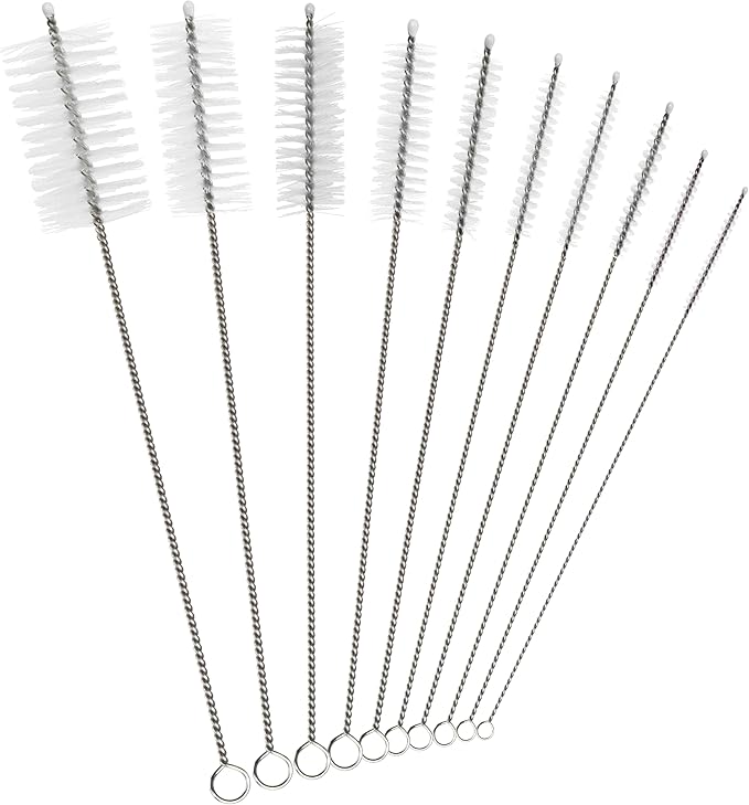 Straw Cleaning Brush Set – 10 Pack, 8-Inch Nylon Tube Pipe Cleaners in 10 Different Sizes, Reusable for Bottles, Pipes & Kitchen Use
