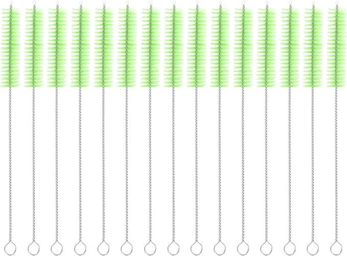 uxcell 15Pcs Drinking Straw Cleaning Brushes, 8" x 5/8" Nylon Bristles Long Straw Brush Pipe Cleaner for Washing Straws Pot Spout, Sippy Cup, Bottle and Tube (Green)