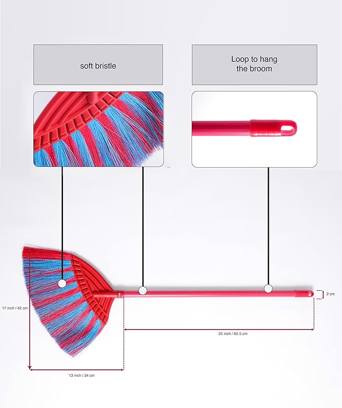 1 Pack Soft Sweeping Brooms /38” House Brooms for Sweeping Indoor& Outdoor Broom Cleaning/Asian Thailand Plastic Broom/Choi Nhua Thai LAN/Choi Nhua Quet Nha (1 pcs) (Blue Red)