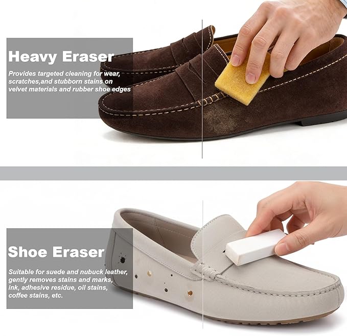 XANGNIER Suede Shoe Cleaner Kit for Birkenstock,3 Pcs Suede & Nubuck Care Set-2-In-1 Shoe Cleaning Brush,Suede Eraser and Glue Eraser for Sandals,Clogs,Leather Footbeds,Boots,Sneaker,Furniture