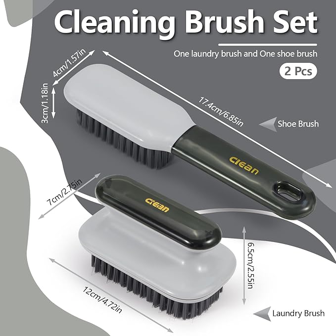 2Pcs Laundry Brush for Stains on Clothes, Household Scrub Brush, Soft Bristle Shoe Scrub Brushes for Cleaning, Easy to Grip Shoe Brush and Hat Clothes Brush Tool,Grey